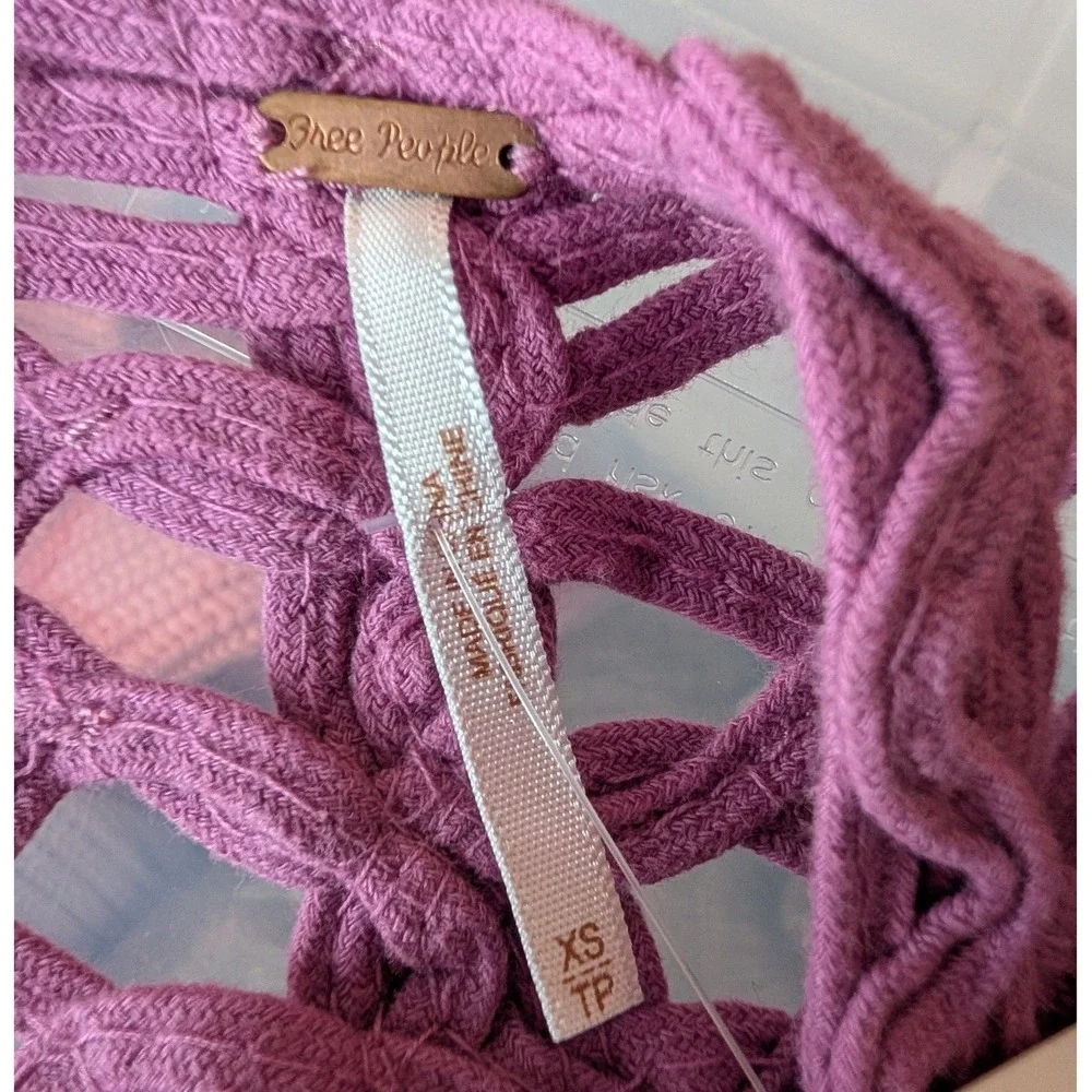 Free People Cast Your Net Dress XS Purple Crochet‎ Macrame High Low Boho Beachy